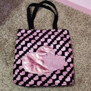 Pink and black heart tote bag